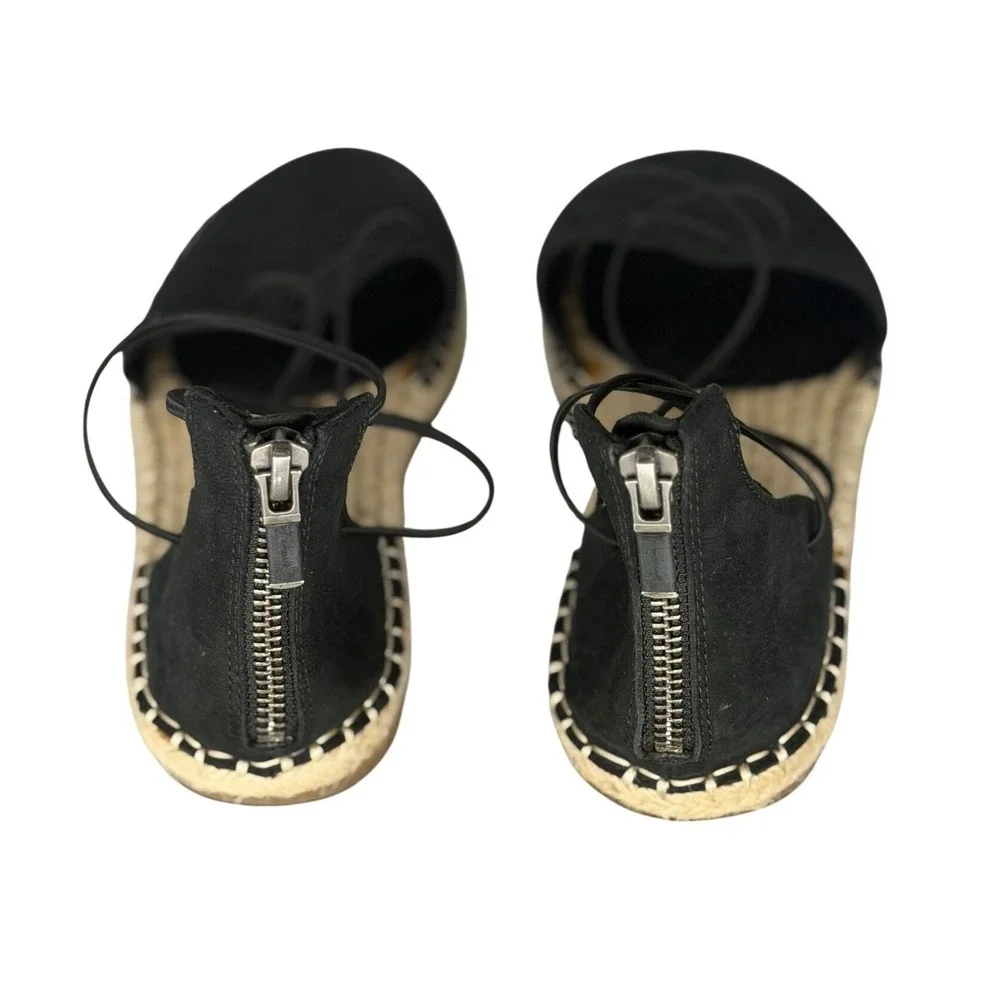 Eileen Fisher Black‎ Suede Lace Up Luxury Espadrille Flats Back Zip Sandals 7.5